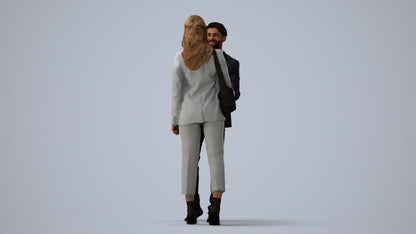 3D human model woman business, photogrammetry scanned person for archviz, three-quarter view render