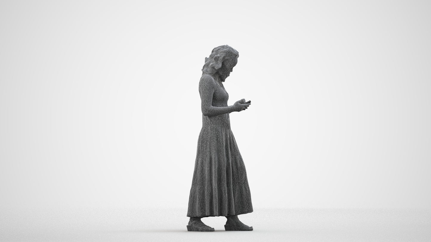 scanned 3D woman casual standing, photogrammetry people for Enscape and V-Ray, wireframe side view