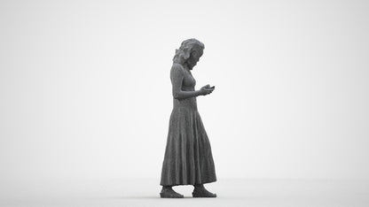 scanned 3D woman casual standing, photogrammetry people for Enscape and V-Ray, wireframe side view