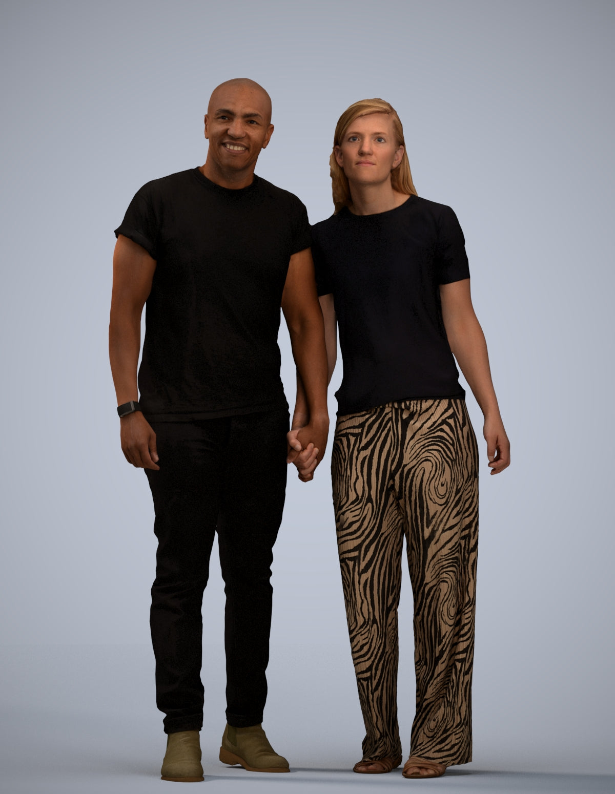 realistic 3D people woman casual couple, render-ready for V-Ray and Corona, FBX OBJ
