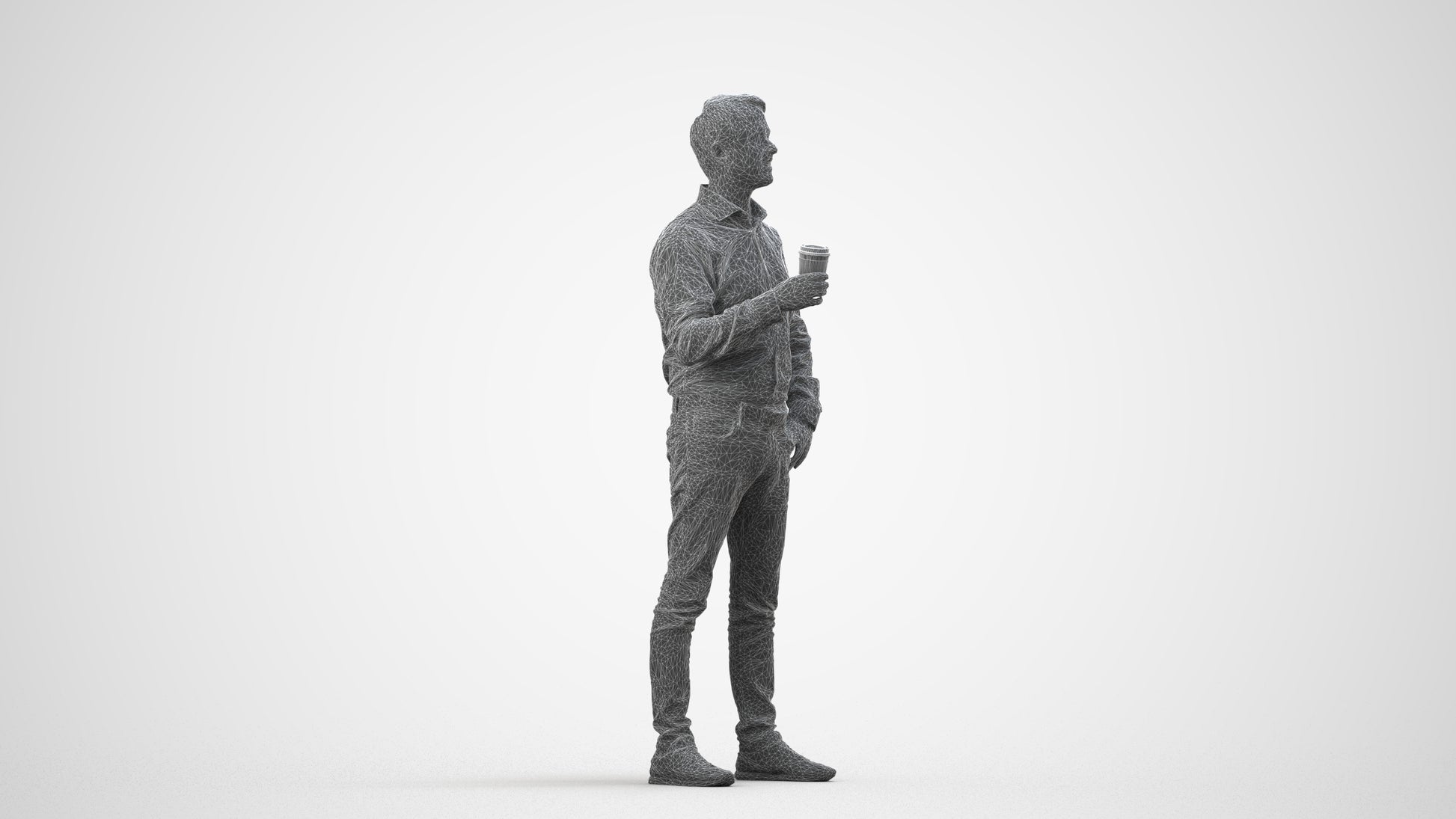 3D scanned man business, photorealistic archviz people for Enscape and SketchUp, wireframe side view