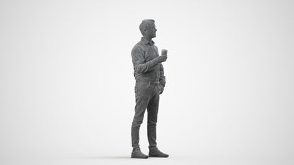 3D scanned man business, photorealistic archviz people for Enscape and SketchUp, wireframe side view