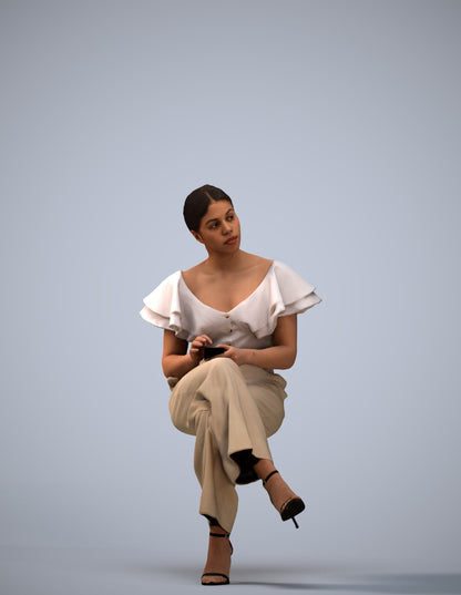 realistic 3D woman business sitting, scanned archviz people for Blender and 3ds Max