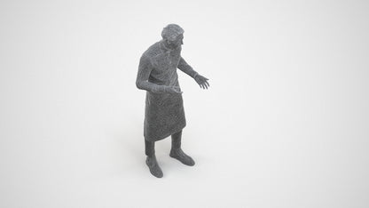 photogrammetry 3D man hospitality, realistic human model archviz FBX, wireframe three-quarter view