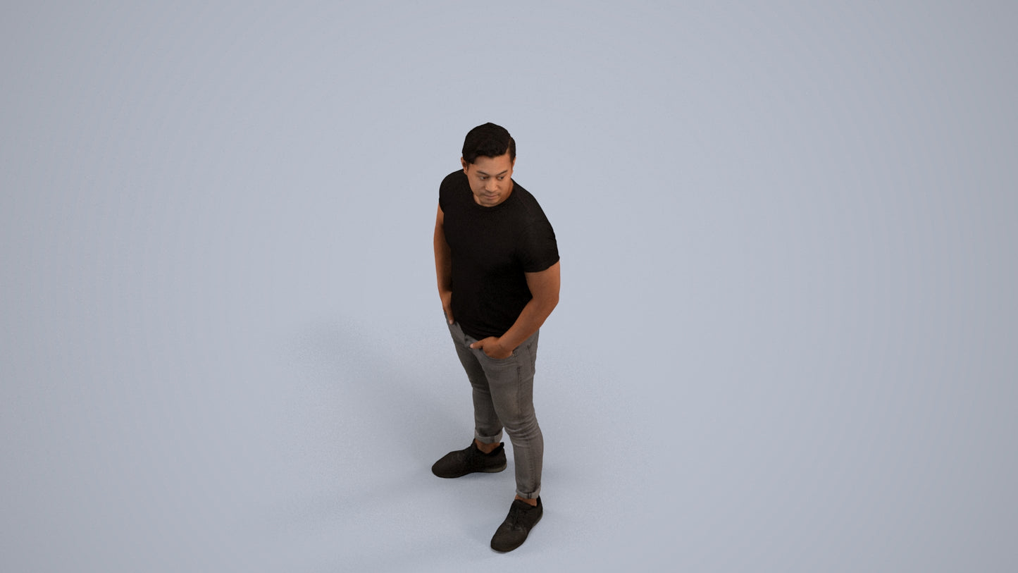 3D people model man casual standing, scanned human for 3ds Max rendering, back view render