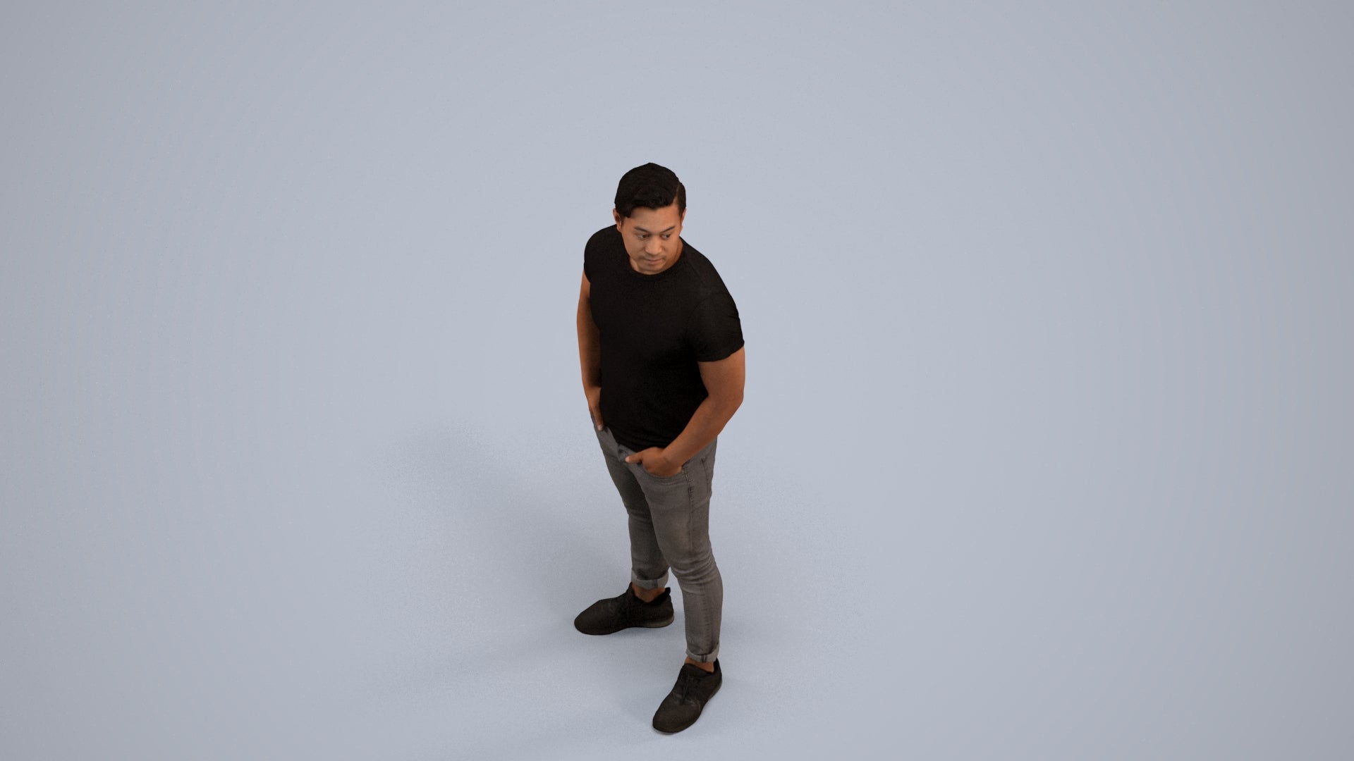 3D people model man casual standing, scanned human for 3ds Max rendering, back view render