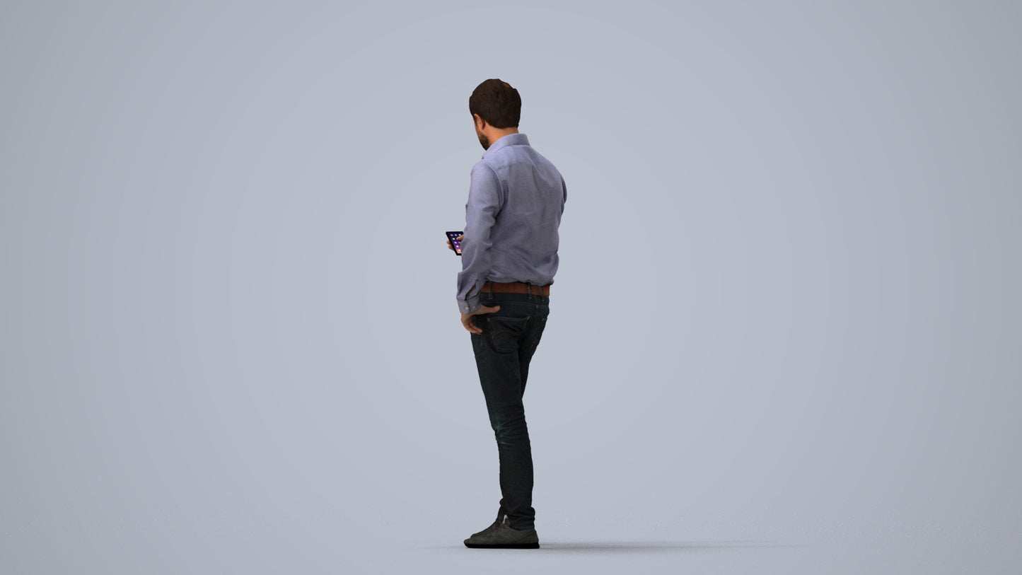 3D scanned man standing business, photorealistic archviz people for Enscape and SketchUp, three-quarter view render