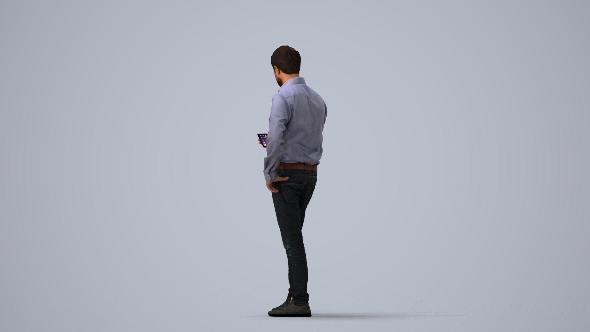 3D scanned man standing business, photorealistic archviz people for Enscape and SketchUp, three-quarter view render