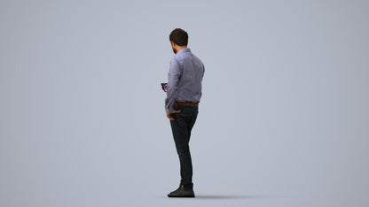 3D scanned man standing business, photorealistic archviz people for Enscape and SketchUp, three-quarter view render