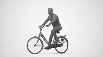 realistic 3D man casual cycling, scanned archviz people for Blender and 3ds Max, wireframe back view