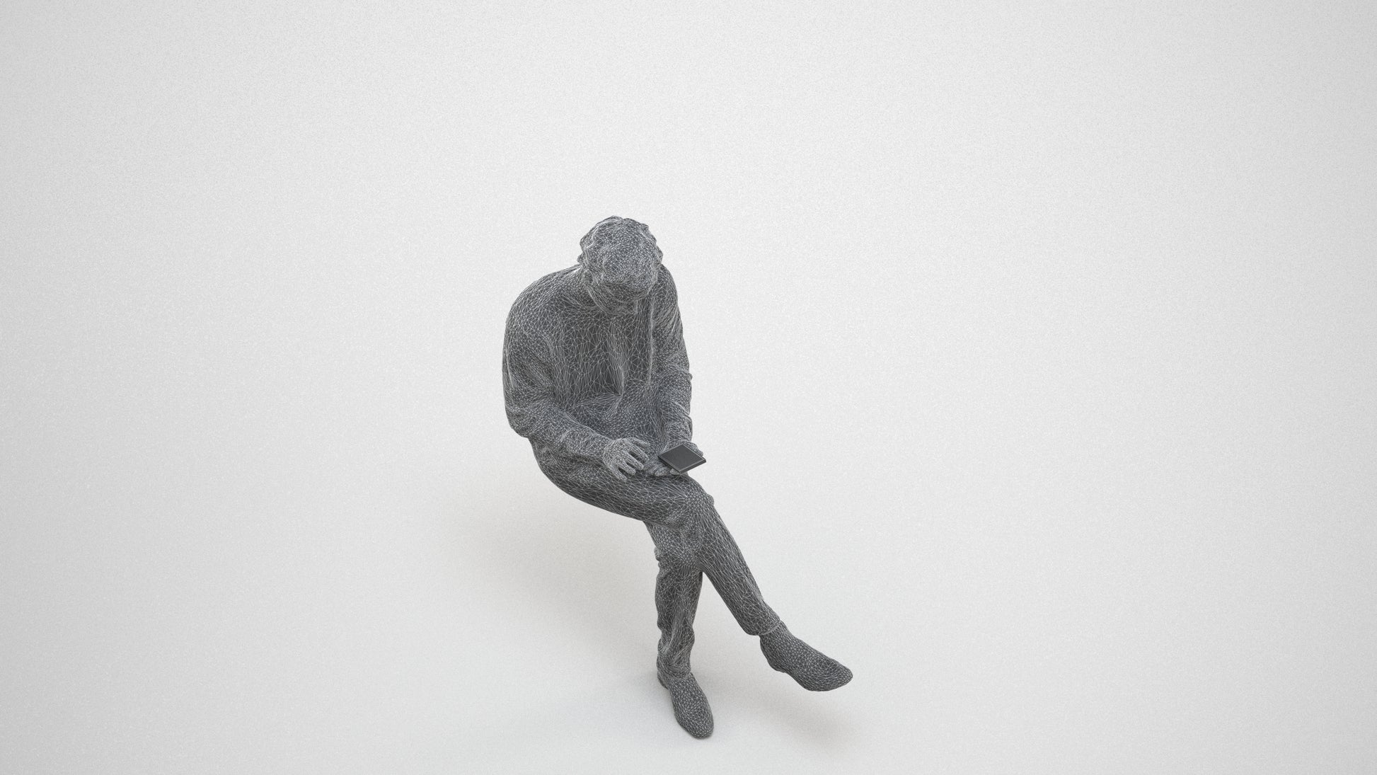 realistic 3D people man casual sitting, render-ready for V-Ray and Corona, FBX OBJ, wireframe three-quarter view