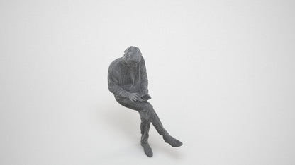 realistic 3D people man casual sitting, render-ready for V-Ray and Corona, FBX OBJ, wireframe three-quarter view
