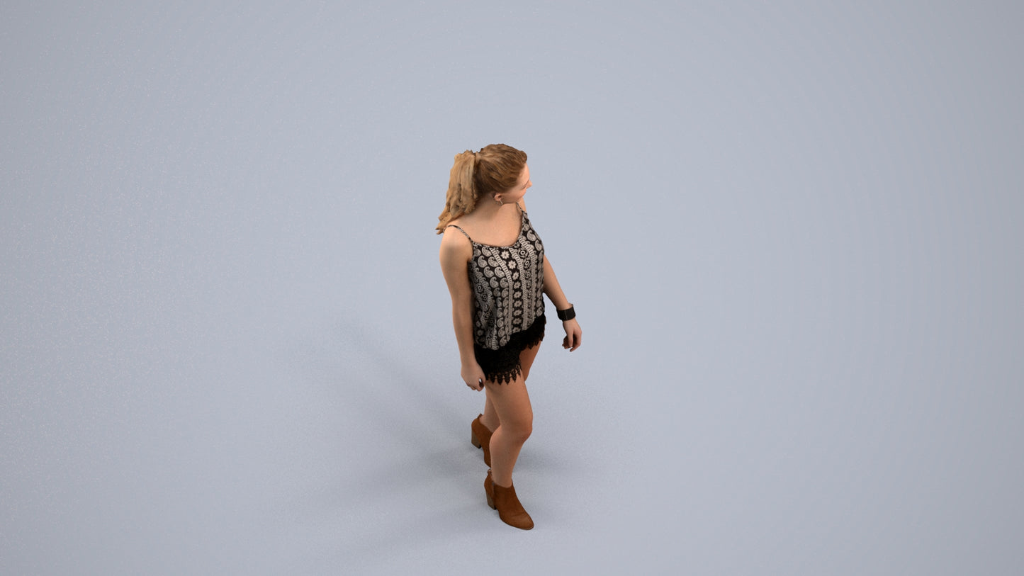 scanned 3D girl casual walking, photogrammetry people for Enscape and V-Ray, back view render