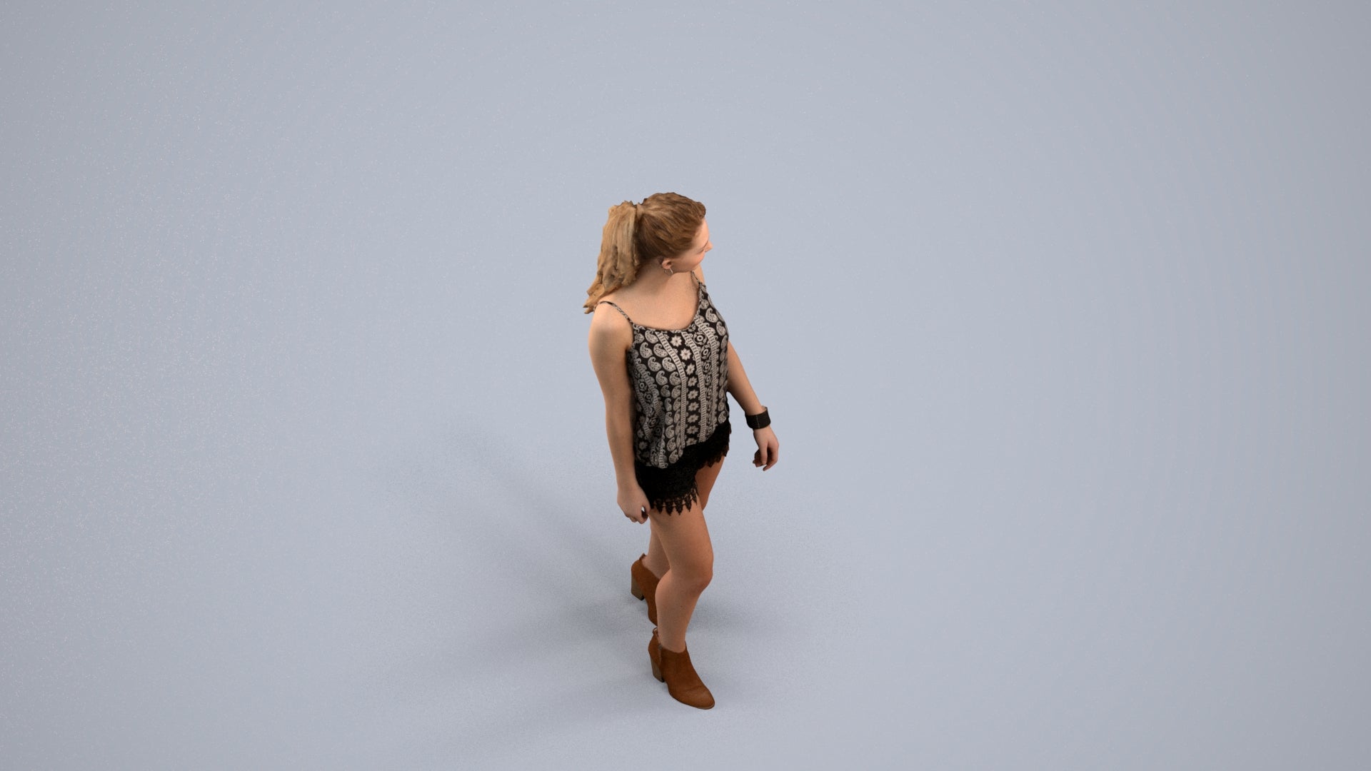 scanned 3D girl casual walking, photogrammetry people for Enscape and V-Ray, back view render