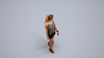 scanned 3D girl casual walking, photogrammetry people for Enscape and V-Ray, back view render