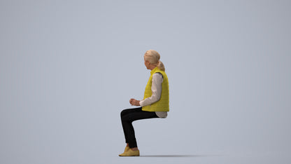 scanned 3D senior woman casual sitting, photogrammetry people for Enscape and V-Ray, three-quarter view render