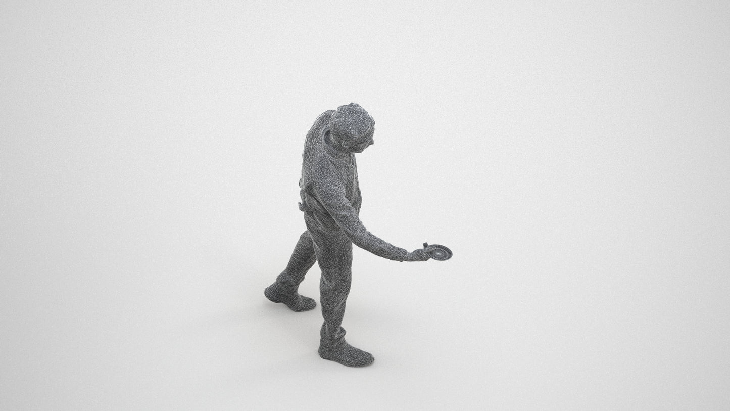 3D scanned man hospitality, photorealistic archviz people for Enscape and SketchUp, wireframe three-quarter view