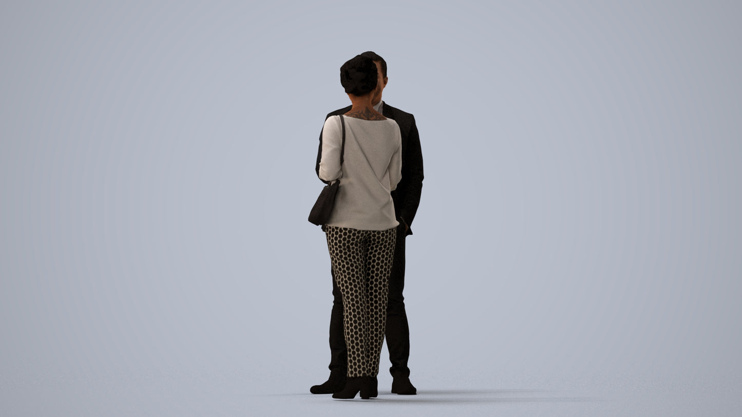 3D human model woman casual business, photogrammetry scanned person for archviz, three-quarter view render
