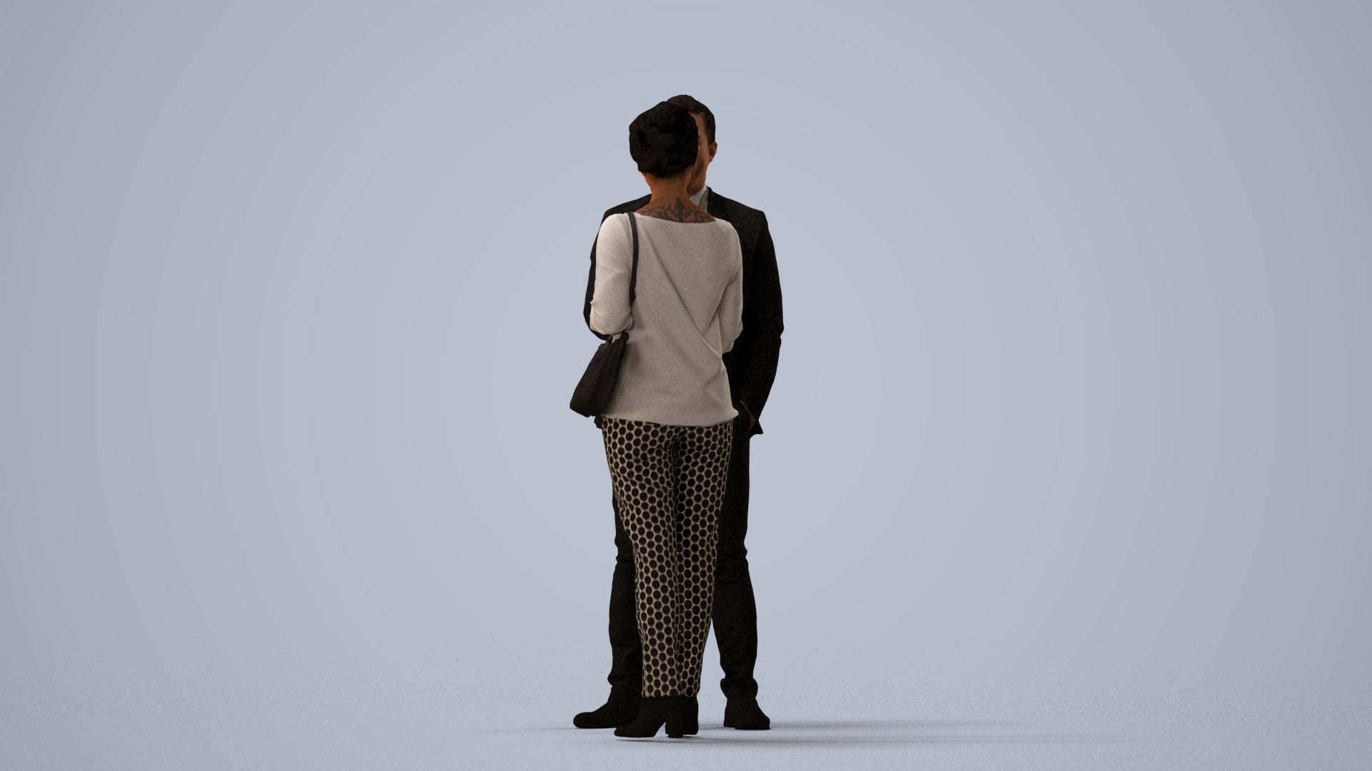 3D human model woman casual business, photogrammetry scanned person for archviz, three-quarter view render