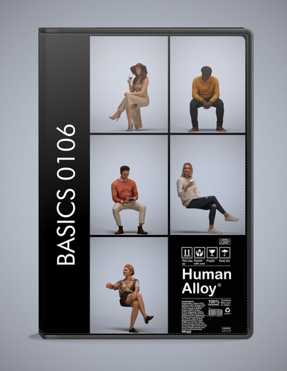 realistic 3D humans sitting pack, 5 archviz people FBX OBJ for Blender