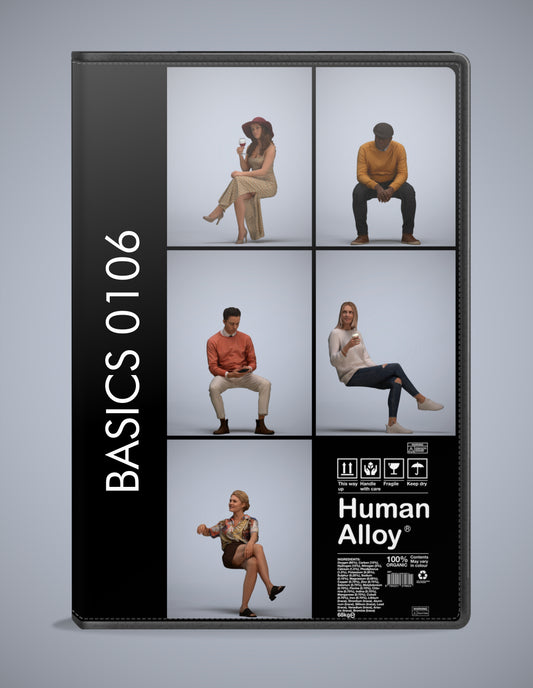 realistic 3D humans sitting pack, 5 archviz people FBX OBJ for Blender