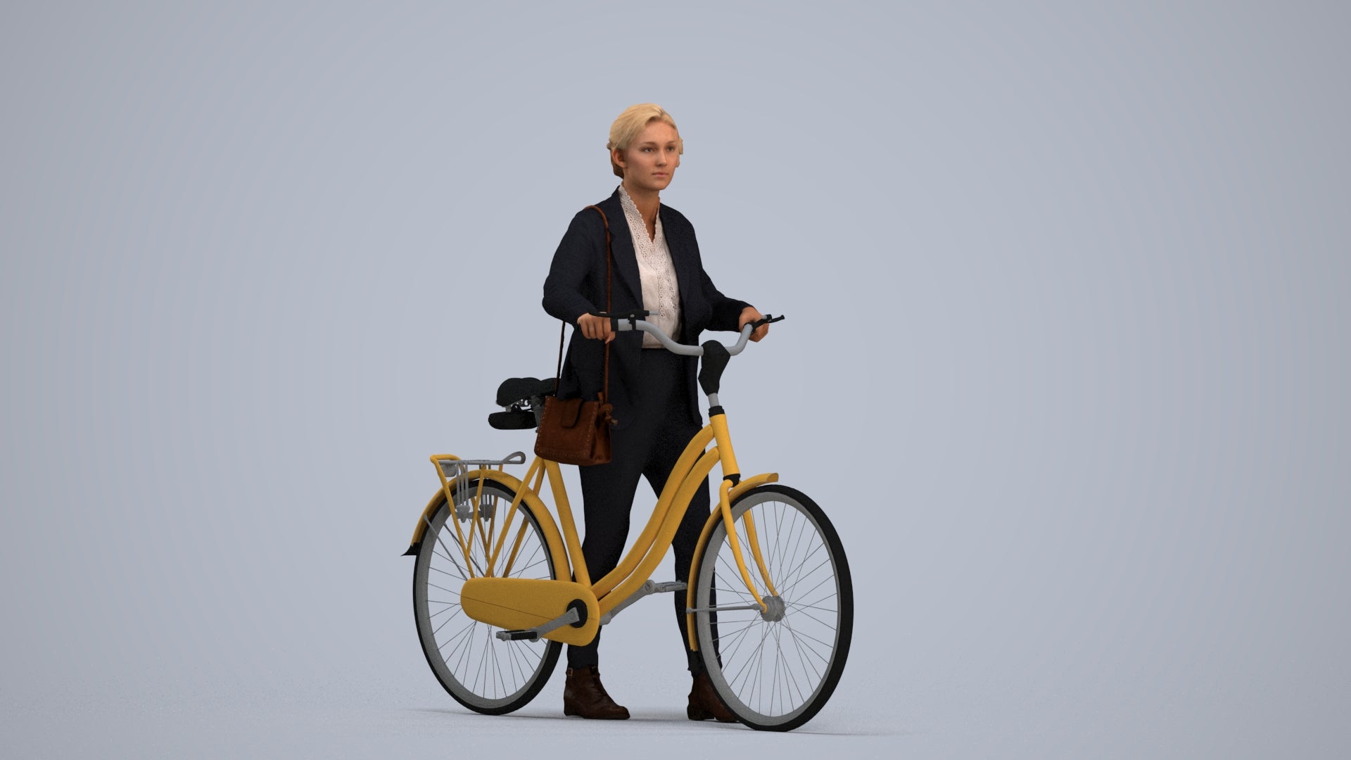 scanned 3D woman business cycling, photogrammetry people for Enscape and V-Ray, standing pose render