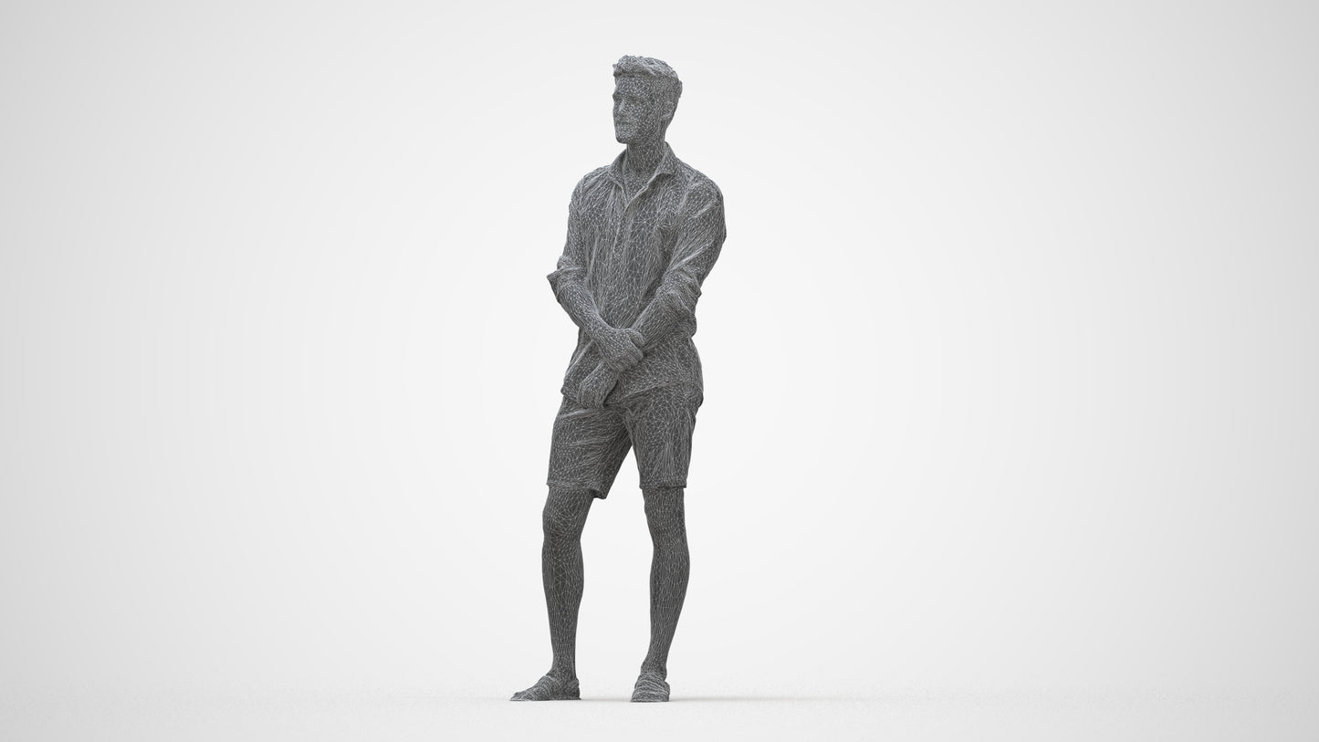3D scanned man standing casual, photorealistic archviz people for Enscape and SketchUp, wireframe back view