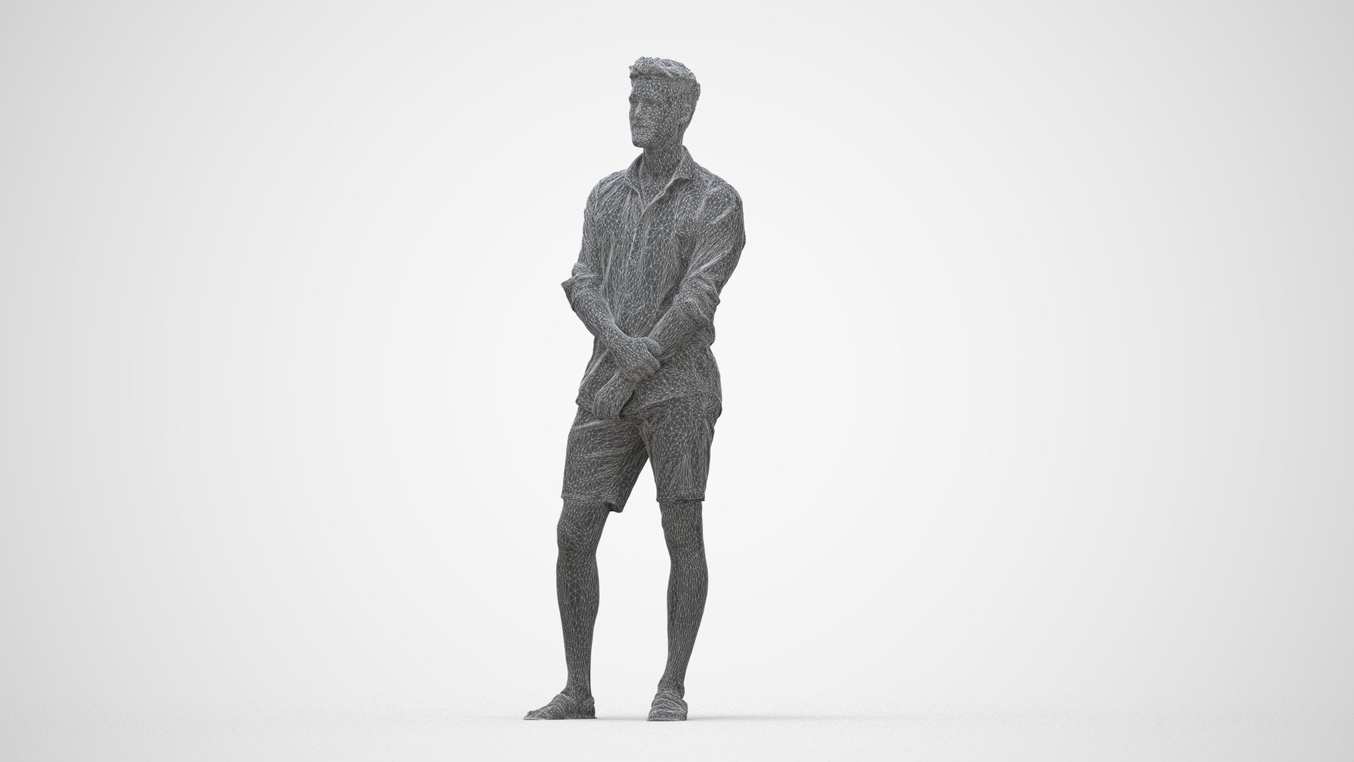 3D scanned man standing casual, photorealistic archviz people for Enscape and SketchUp, wireframe back view