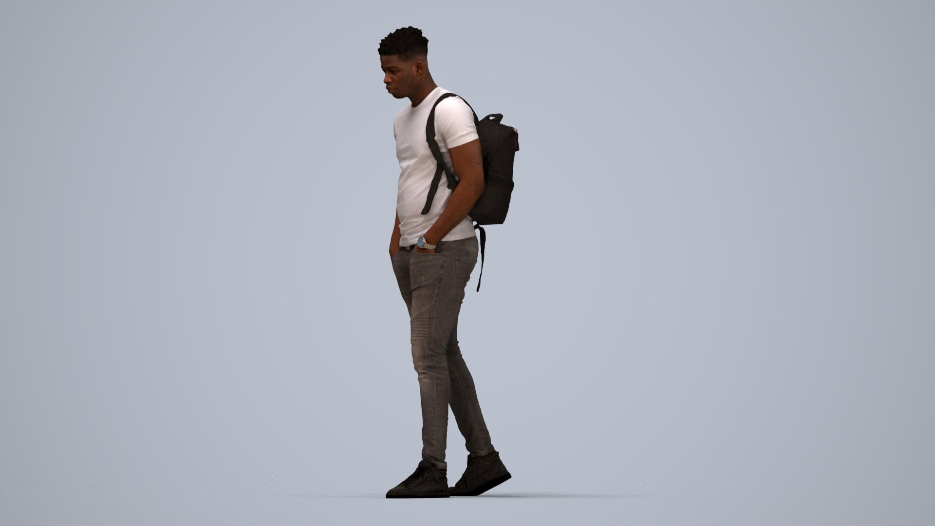 realistic 3D human man casual walking, archviz people FBX OBJ for Blender, top-down view render