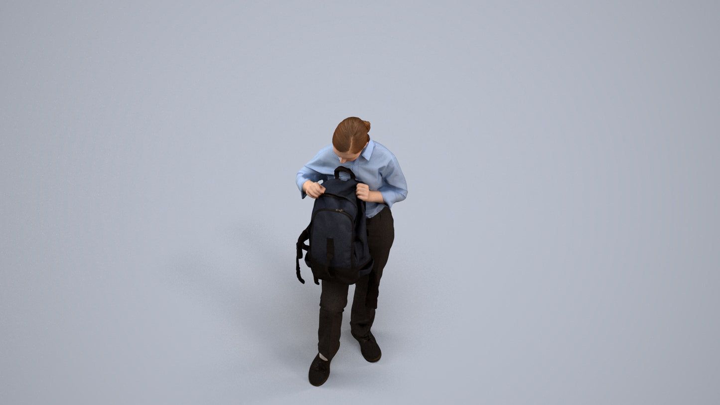 realistic 3D human girl kids, archviz people FBX OBJ for Blender, back view render