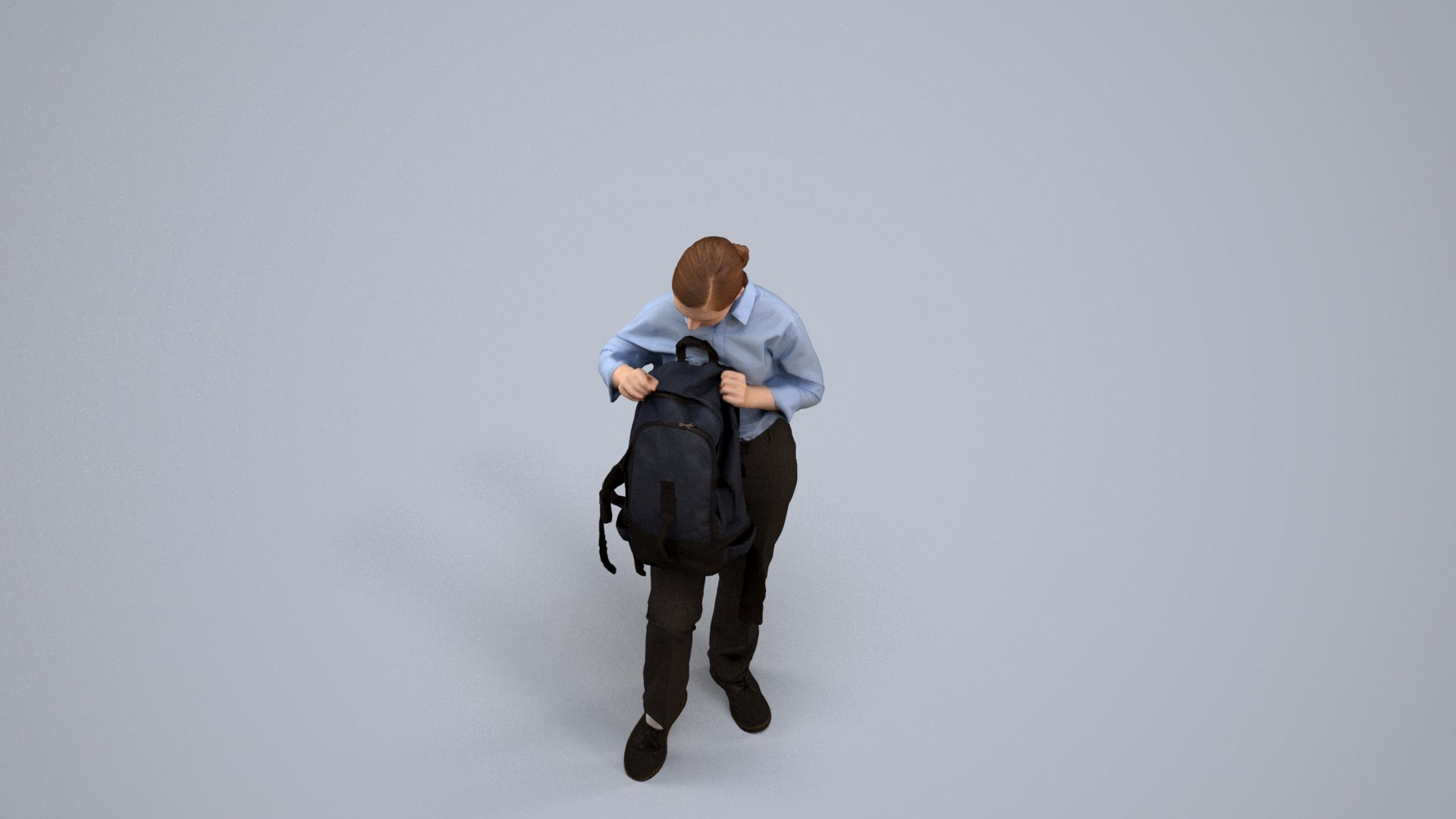 realistic 3D human girl kids, archviz people FBX OBJ for Blender, back view render