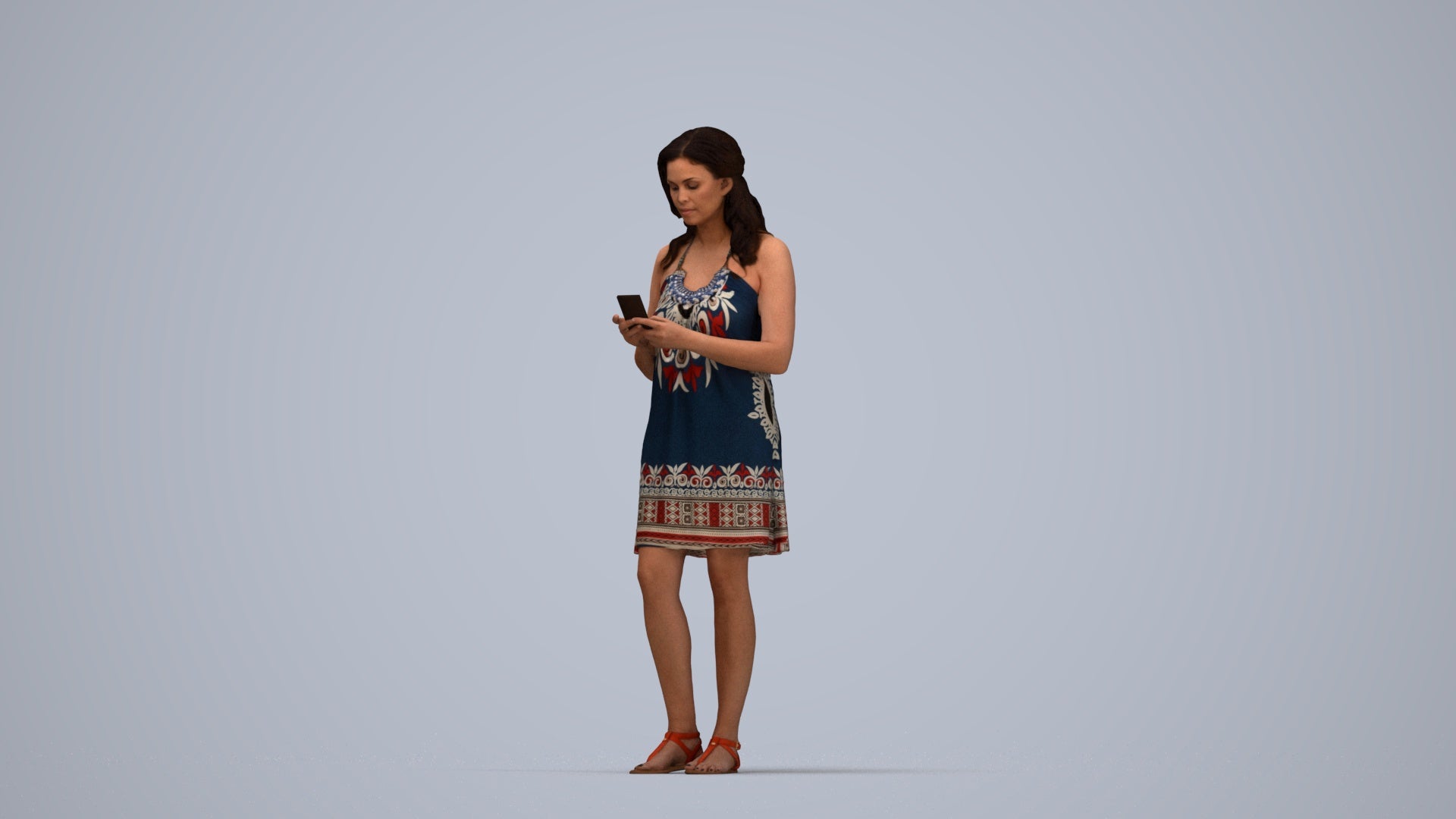 scanned 3D woman casual pool, photogrammetry people for Enscape and V-Ray, top-down view render