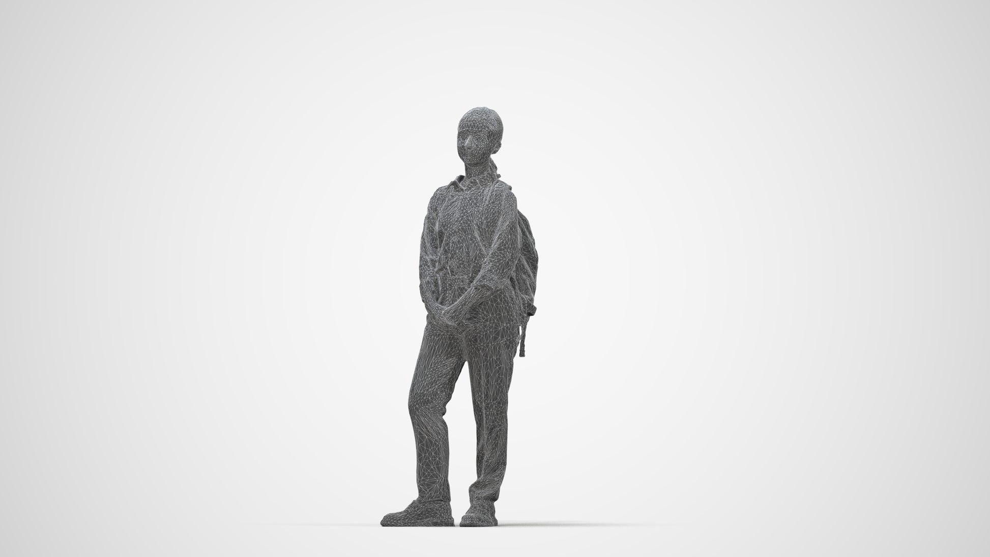 scanned 3D girl kids, photogrammetry people for Enscape and V-Ray, wireframe back view
