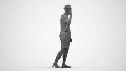 3D human model man walking, photogrammetry scanned person for archviz, wireframe side view