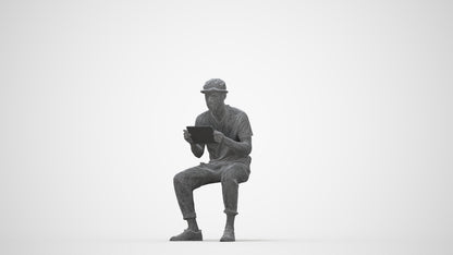 scanned 3D man casual sitting, photogrammetry people for Enscape and V-Ray, wireframe back view
