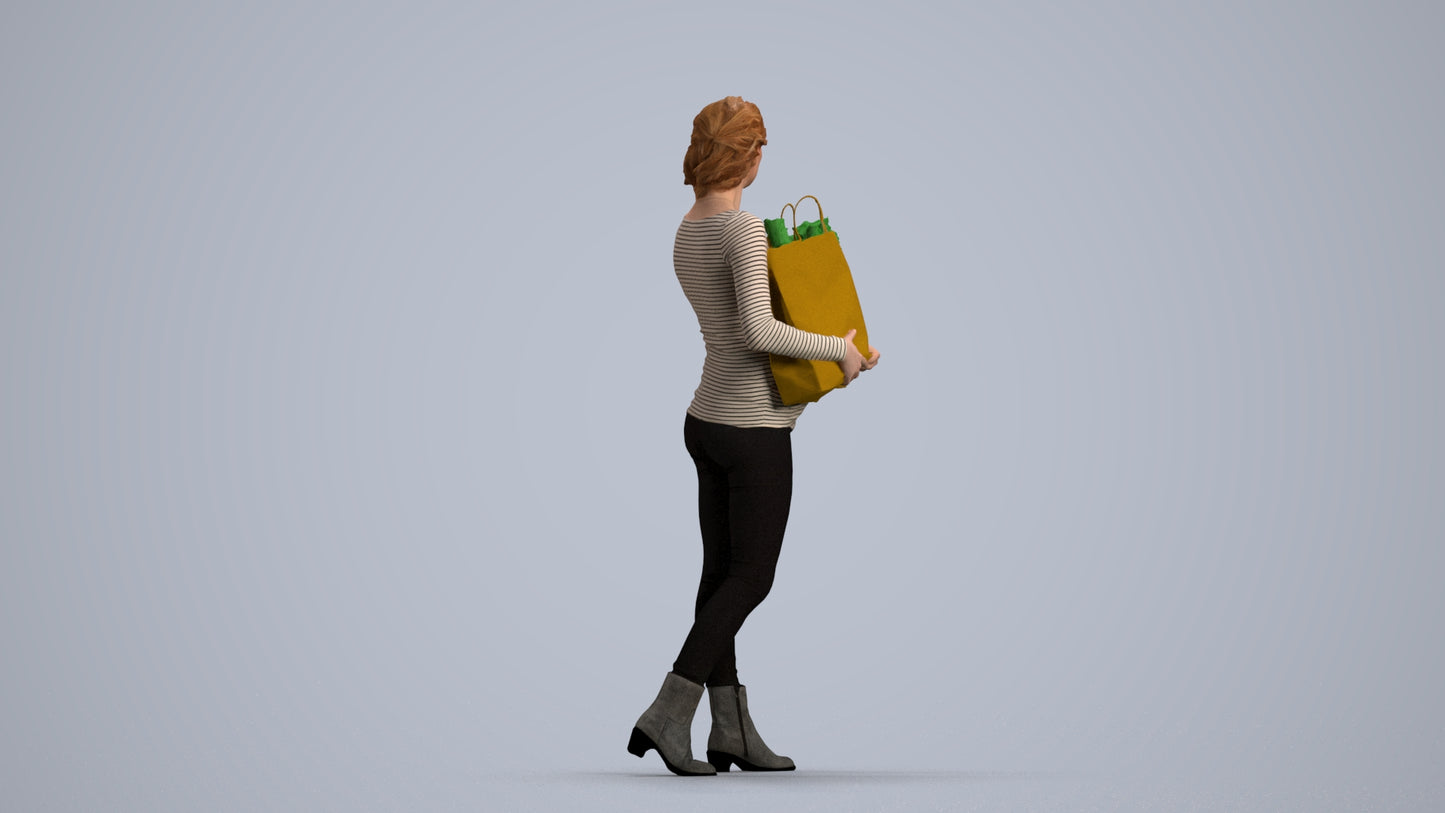 3D people model woman casual walking, scanned human for 3ds Max rendering, front view render