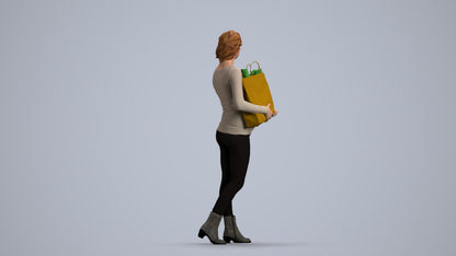 3D people model woman casual walking, scanned human for 3ds Max rendering, front view render