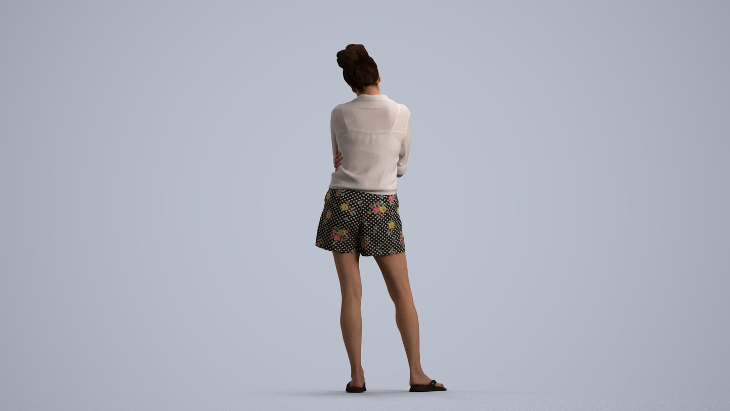 scanned 3D woman casual standing, photogrammetry people for Enscape and V-Ray, front view render