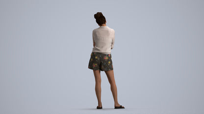 scanned 3D woman casual standing, photogrammetry people for Enscape and V-Ray, front view render