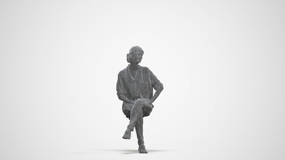 3D scanned woman sitting casual, photorealistic archviz people for Enscape and SketchUp, three-quarter front view render