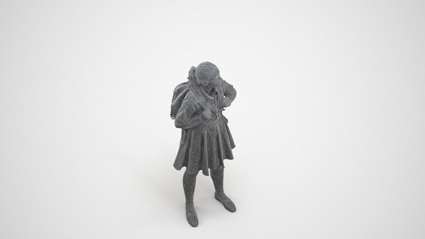 realistic 3D human girl kids, archviz people FBX OBJ for Blender, wireframe three-quarter view