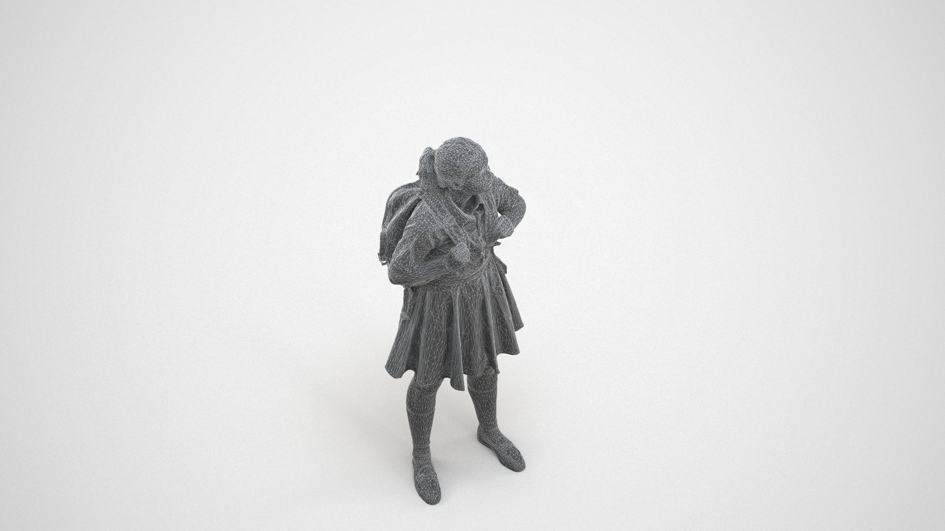 realistic 3D human girl kids, archviz people FBX OBJ for Blender, wireframe three-quarter view