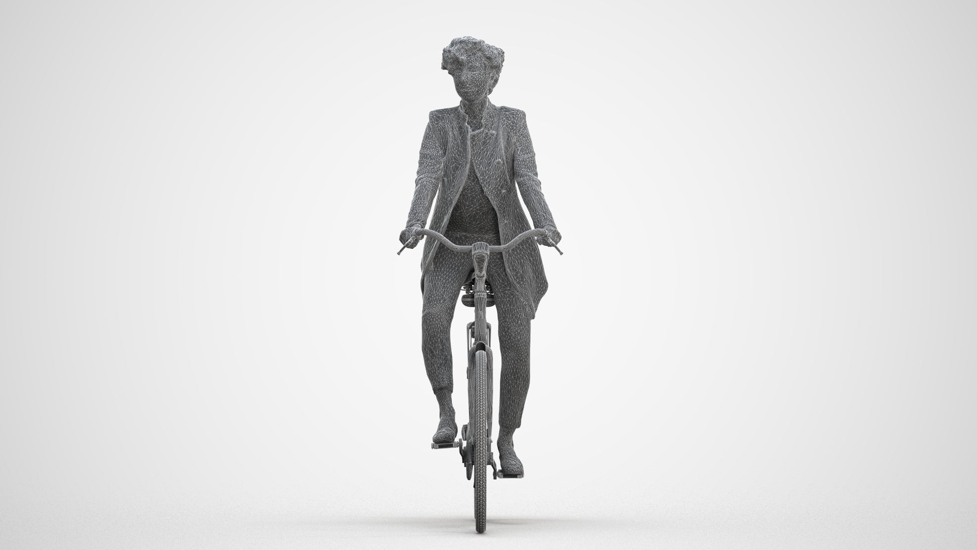 realistic 3D people woman business cycling, render-ready for V-Ray and Corona, FBX OBJ, three-quarter front view render