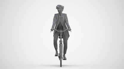 realistic 3D people woman business cycling, render-ready for V-Ray and Corona, FBX OBJ, three-quarter front view render