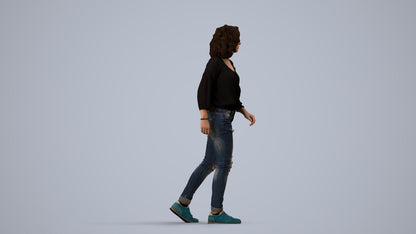 realistic 3D human woman casual walking, archviz people FBX OBJ for Blender, side view render