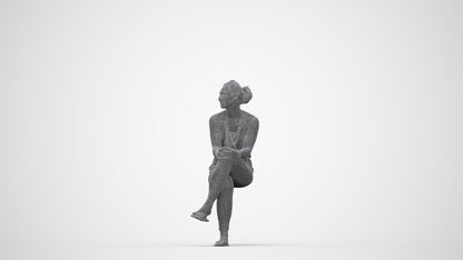 photogrammetry 3D woman casual sitting, realistic human model archviz FBX, wireframe back view