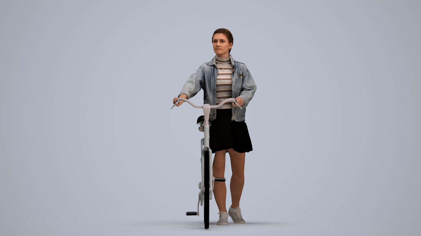 scanned 3D woman casual cycling, photogrammetry people for Enscape and V-Ray, standing pose render