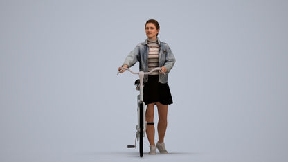 scanned 3D woman casual cycling, photogrammetry people for Enscape and V-Ray, standing pose render