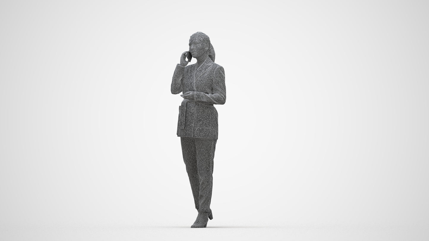 3D scanned woman business, photorealistic archviz people for Enscape and SketchUp, wireframe back view