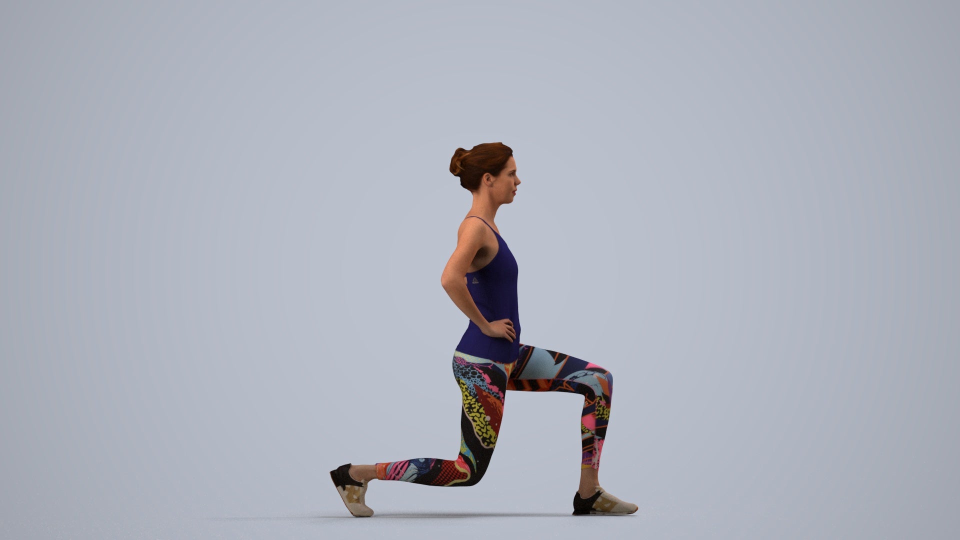 realistic 3D people woman sport, render-ready for V-Ray and Corona, FBX OBJ, side view render